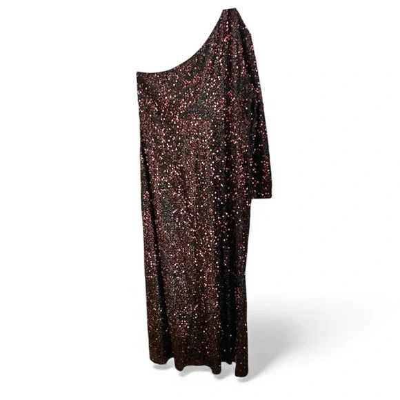 Elegant Black Red Sequin One-Shoulder Split Thigh Belted Dress Plus Size 2X - Picture 8 of 8